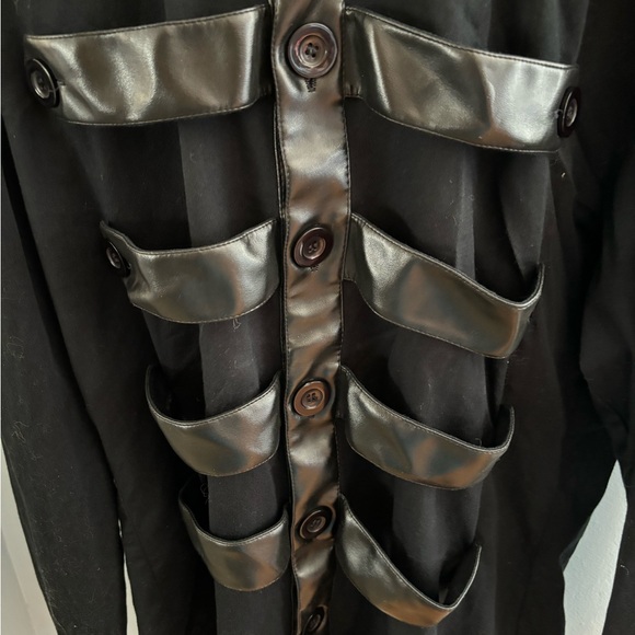 Shrine of Hollywood Goth black womens  blouse top front button w vinyl sz Large - Picture 4 of 6